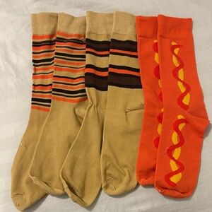 Striped and Patterned Men's Hot Dog Theme Socks Set - Orange and Tan